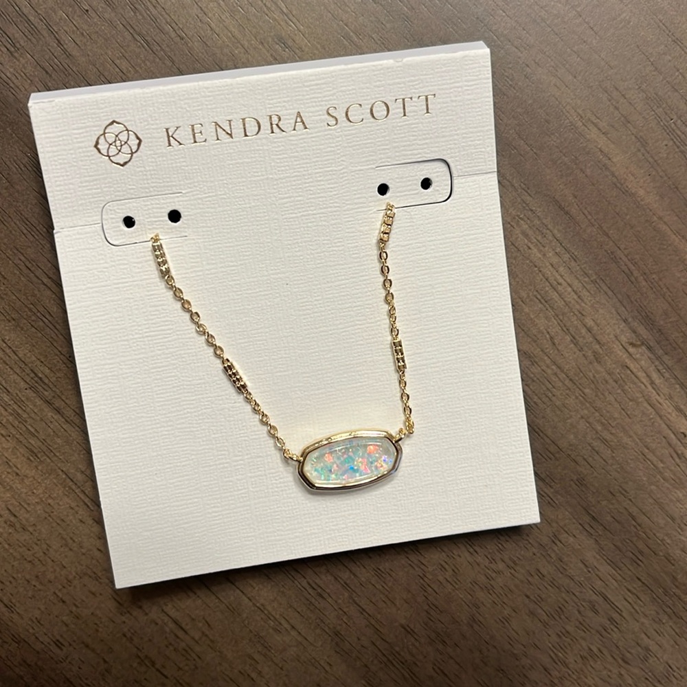 NWT Kendra Scott Gold Framed Elisa White Iridescent Glitter